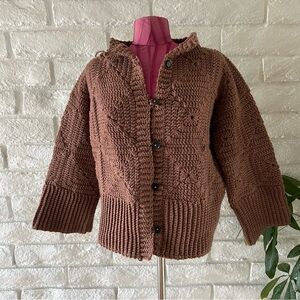 Handmade Chunky Crochet Button-Up Sweater Cardigan - Brown